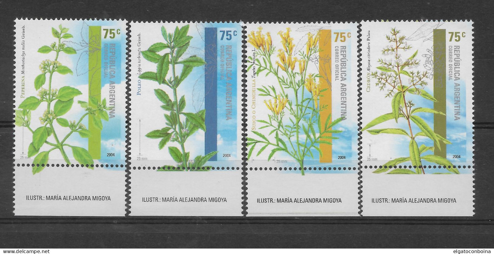 ARGENTINA 2004 AROMATIC PLANTS FLORA AND FLOWERS SET OF 4 MINT NH - Unused Stamps