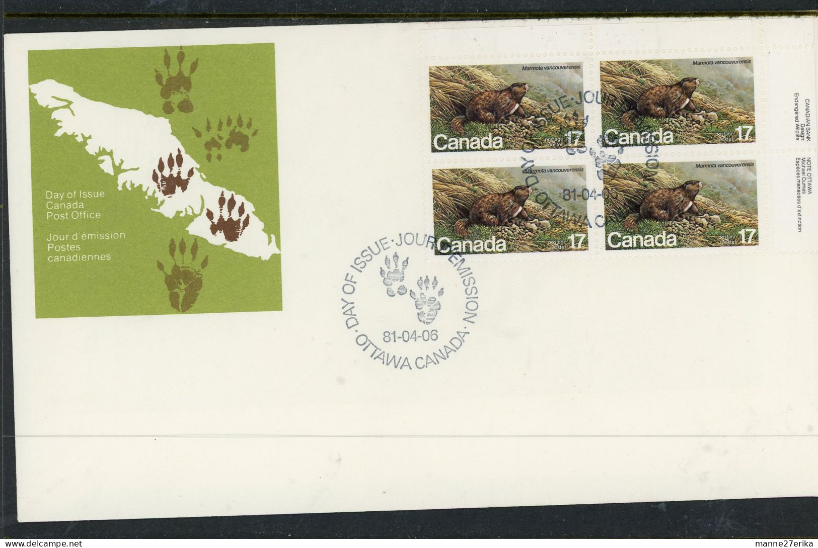 Canada FDC 1981 Vancouver Island Marmot - Brieven En Documenten