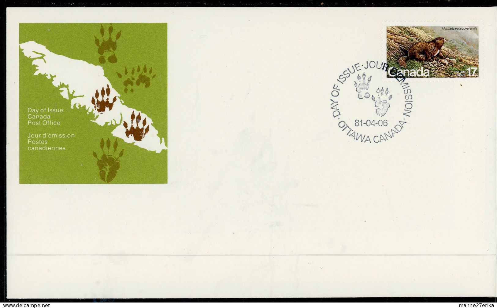 Canada FDC 1981 Vancouver Island Marmot - Brieven En Documenten