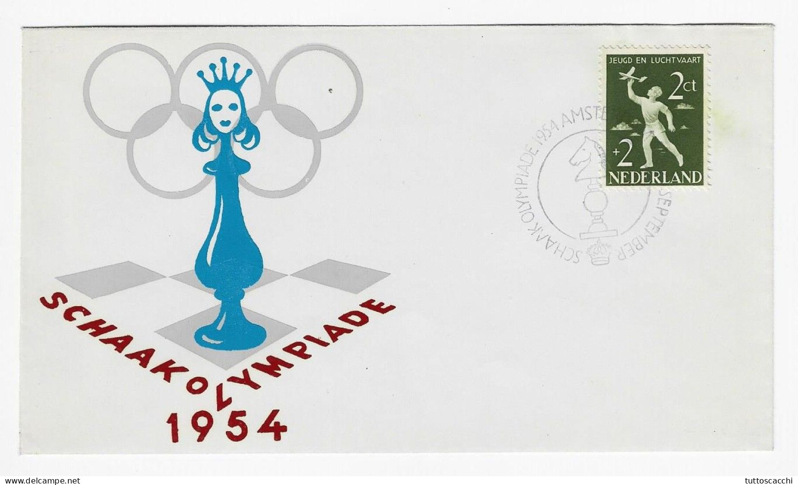 CHESS Netherlands 1954 Amsterdam - Chess Cancel On Commemorative Envelope - Schaken