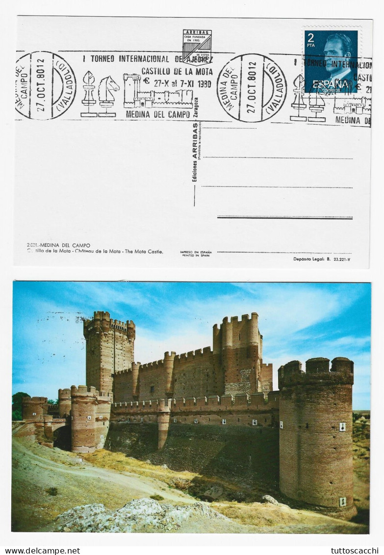 CHESS Spain 1980, Medina Del Campo - Chess Roller Cancel On Postcard Of Medina - Chess