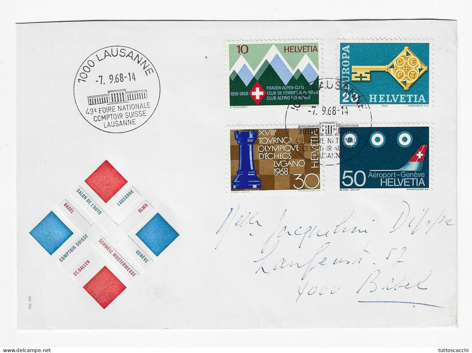 CHESS Switzerland 1968, Lausanne - Full Series With Chess Stamp, Trade Fair Envelope  - Echecs