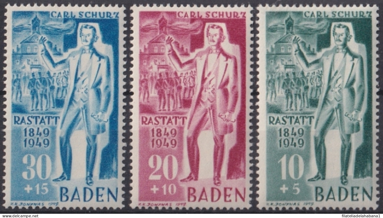 F-EX47195 GERMANY BADEN 1949 MNH CENT OF SURRENDER OF RASTATT CARL SCHURZ.  - Nuovi