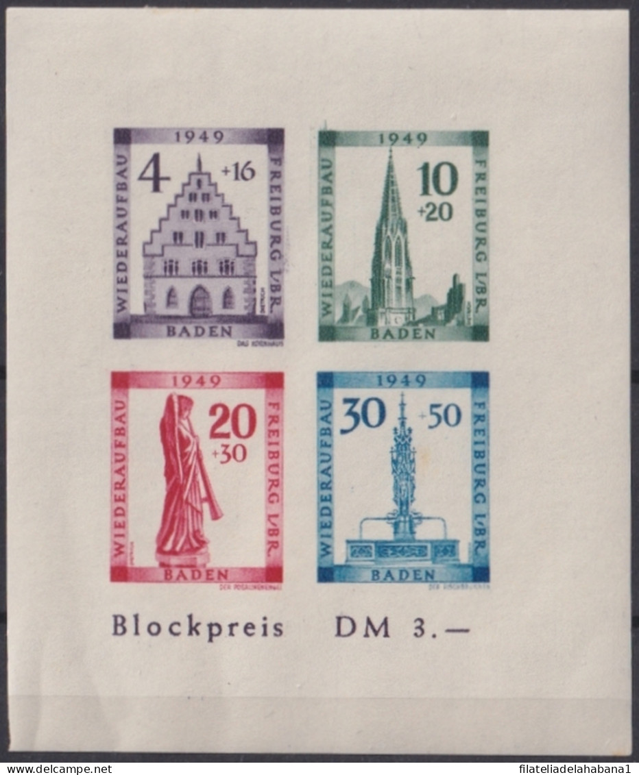 F-EX47196 GERMANY BADEN 1949 ORIGINAL GUM SHEET ARCHITECTURE.  - Neufs