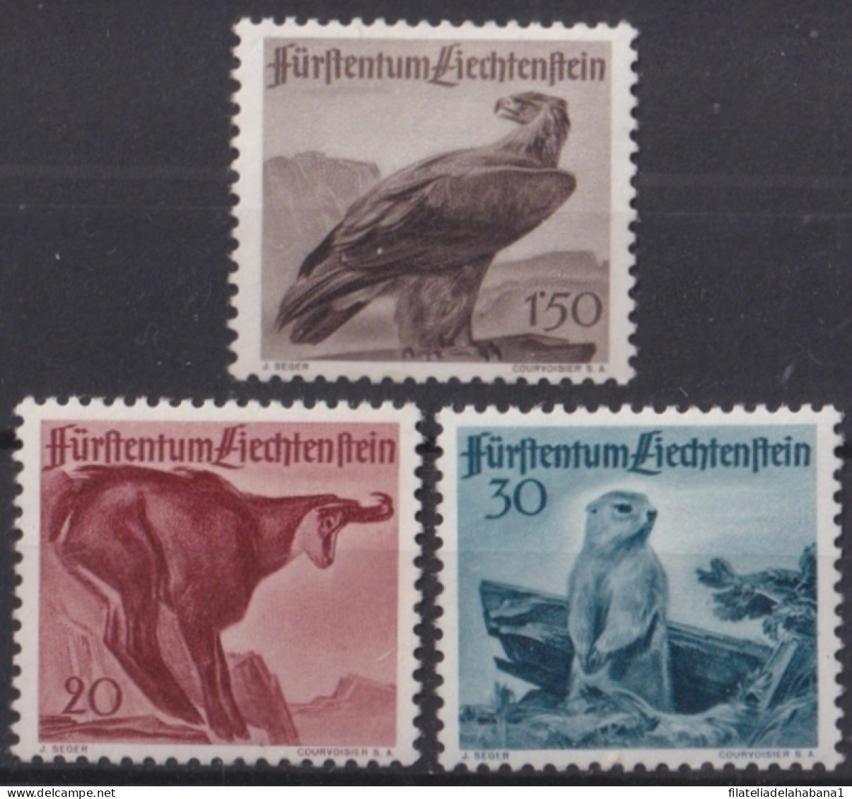 F-EX47343 LIECHTENSTEIN MNH 1947 HUNTING FAUNA DEER EAGE BIRD SKIRREL.  - ...-1912 Prephilately