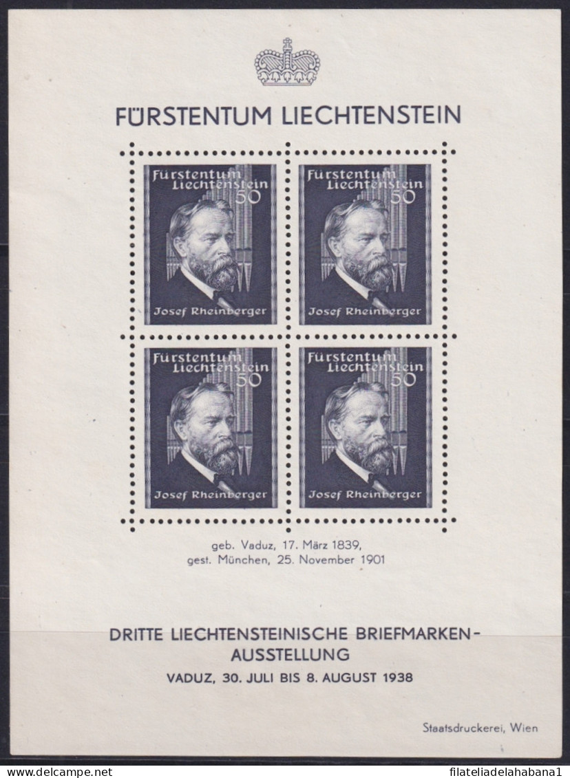 F-EX47387 LIECHTENSTEIN NO GUM 1938 STAMPS EXHIBITION JOSEF RHEINBERGER.  - ...-1912 Voorlopers