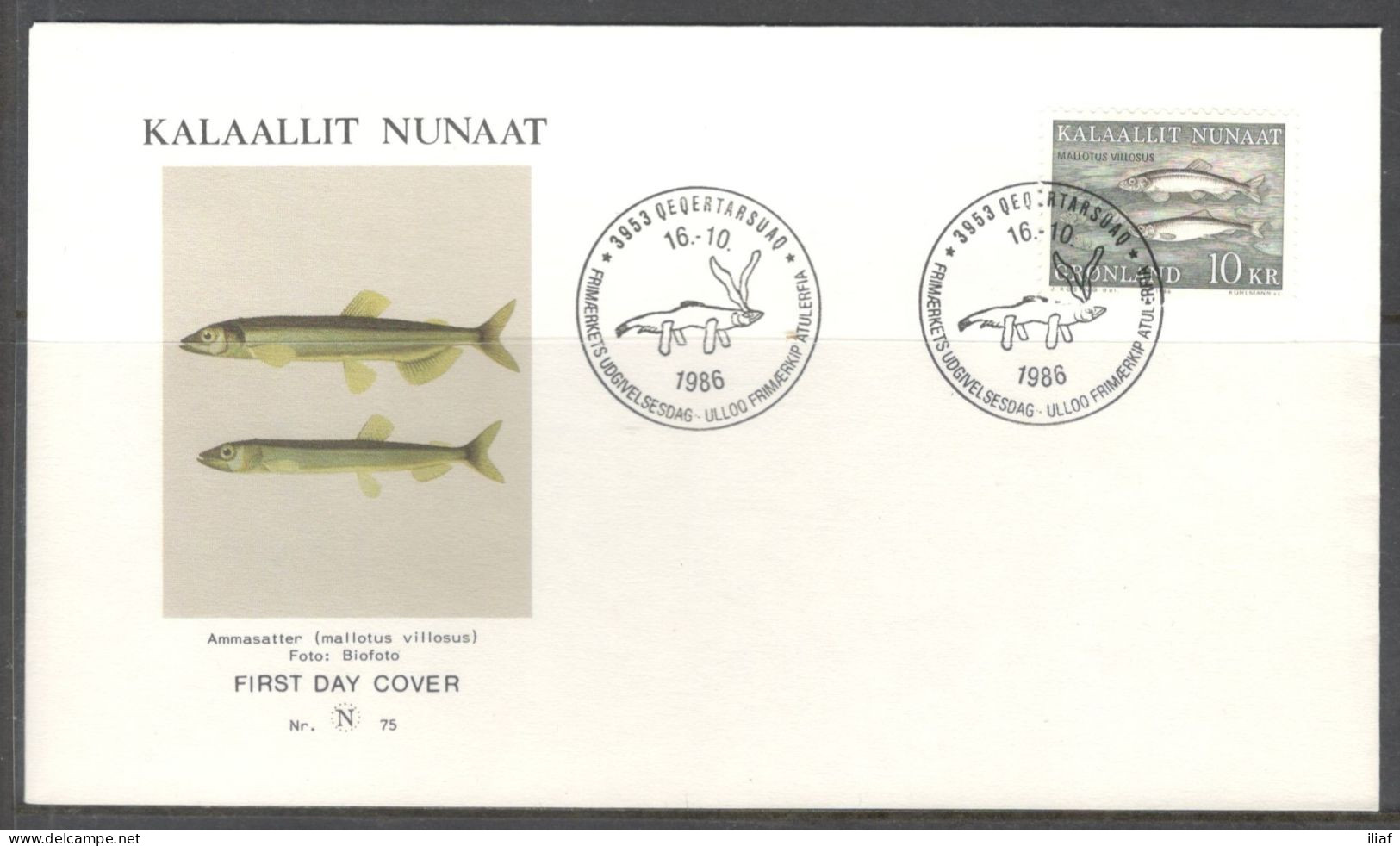 Greenland. FDC Sc. 139.   Mallotus Villosus  FDC Cancellation On FDC Cover - FDC