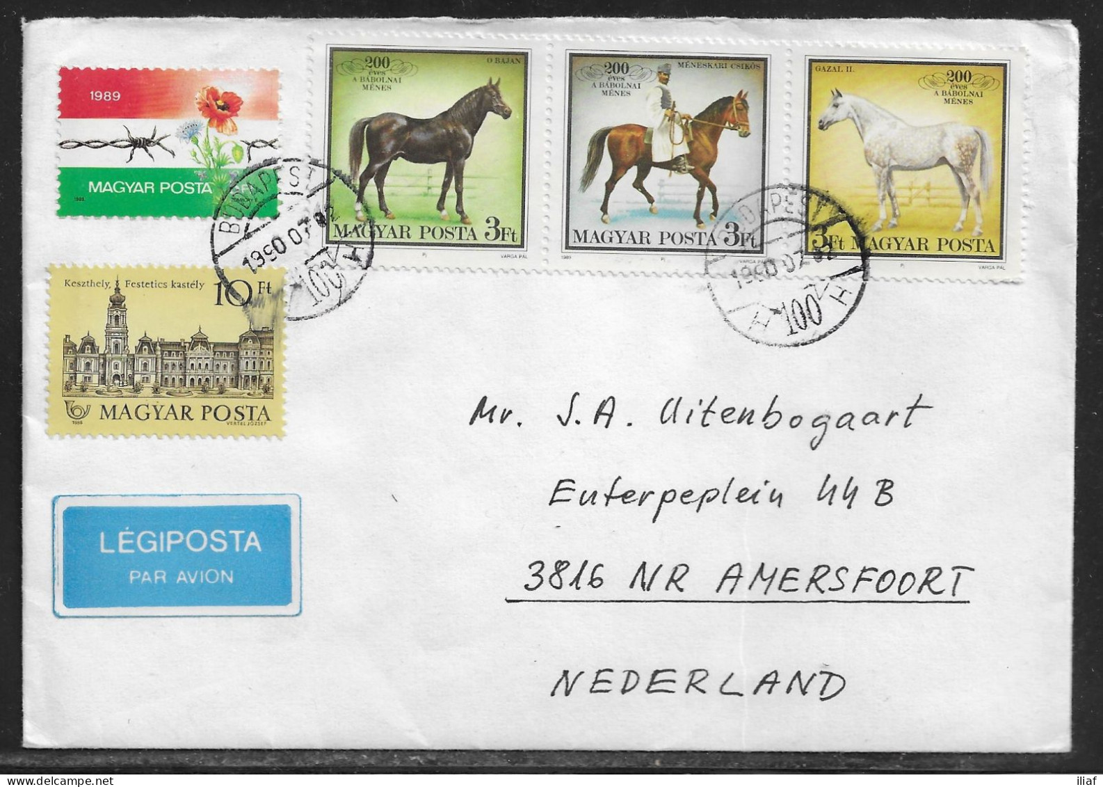Hungary. Stamps Sc. 3171, 3028, 3205 On Airmail Letter, Sent From Budapest On 2.07.1990 To Netherland. - Briefe U. Dokumente