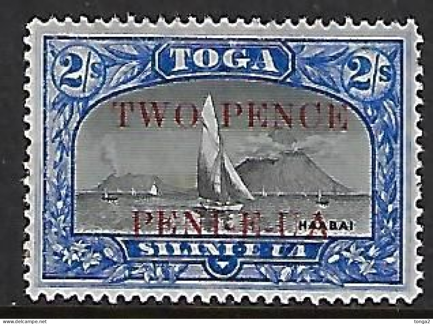 #h510 - Early Tonga 1923 Shows 2 Volcano  SG 68a  MH -  2d On 2/-  Cat £12.00 - Volcans