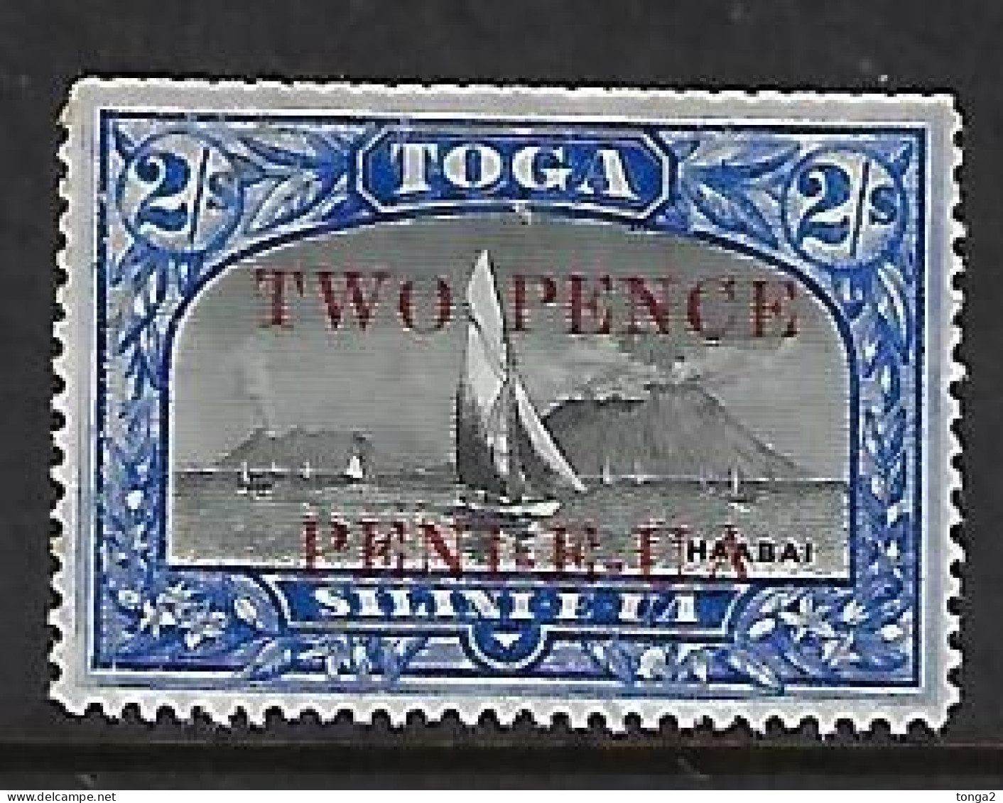 #h015 - Early Tonga 1923 Shows 2 Volcano  SG 68a MH -  2d On 2/-  Cat £12.00 - Volcans