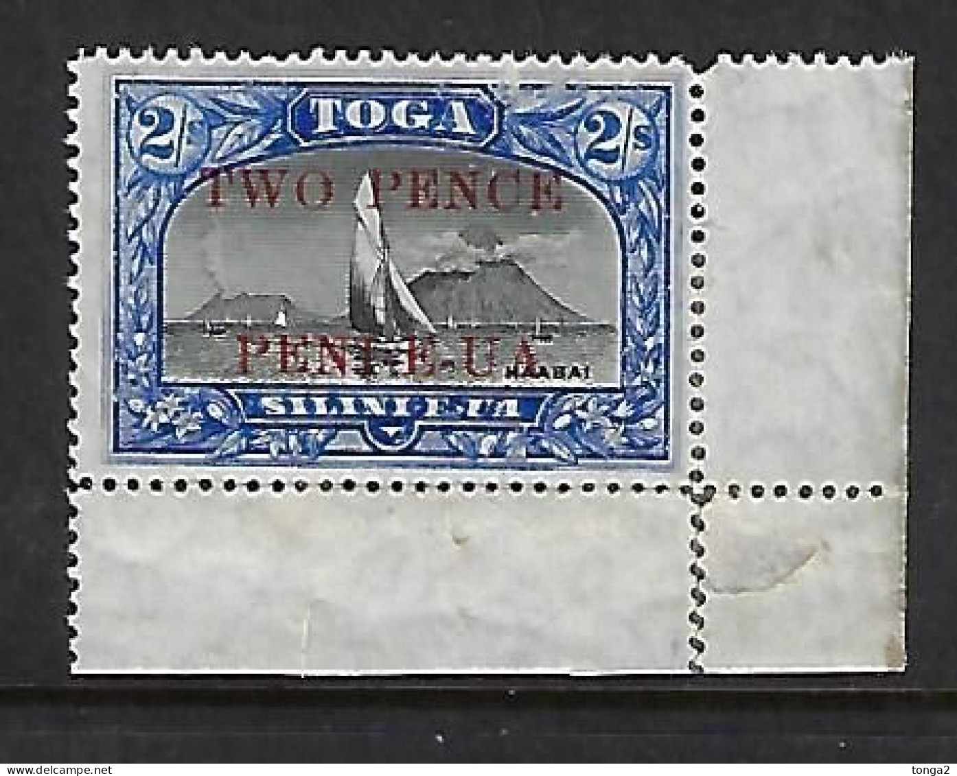 #h016 - Early Tonga 1923 Shows 2 Volcano  SG 68a  MH -  2d On 2/-  Cat £12.00 - Volcanos