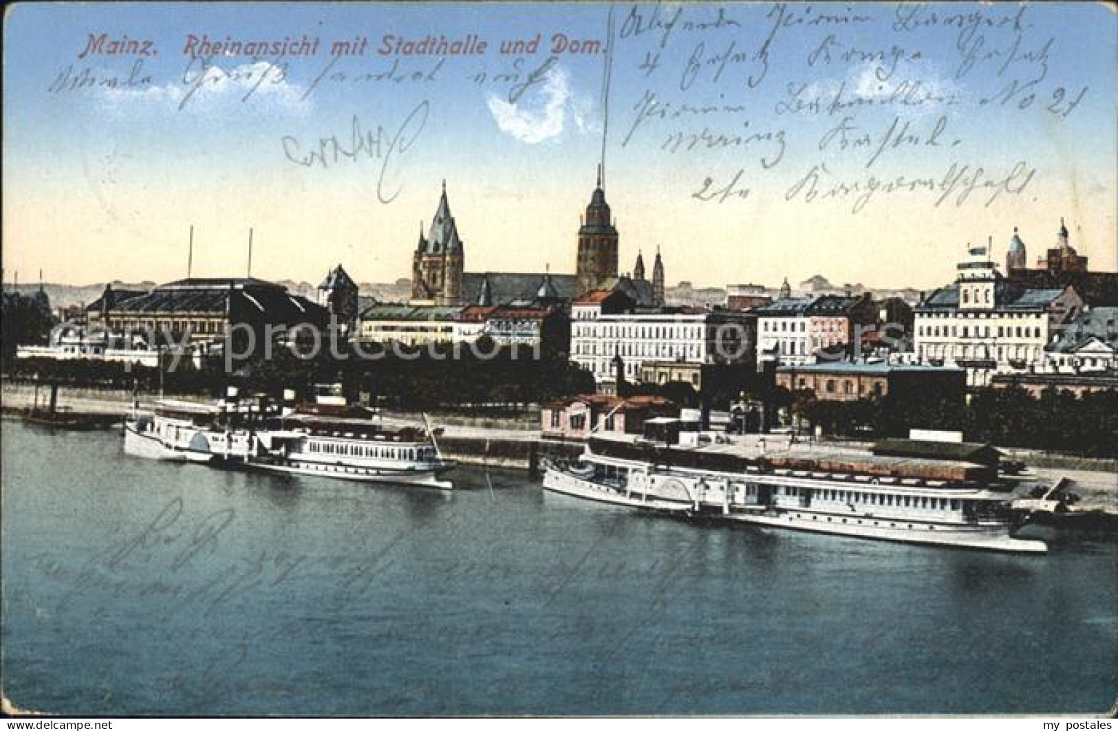 41743735 Mainz Rhein Rheinansicht Mit Stadthalle Und Dom Dampfer Mainz - Mainz