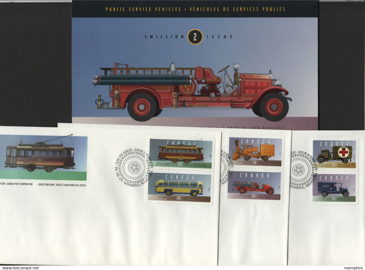 1994  Public Service Vehicules: Bus, Tram, Ambulance, Fire Wagon  Set Of 6 On 3 FDCs  Sc 1527 - 1991-2000