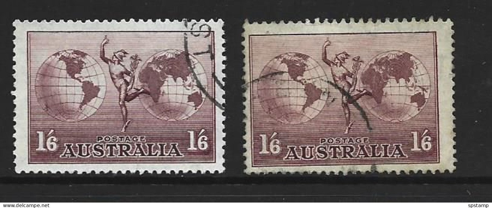 Australia 1937 1/6 Hermes And Globe With Watermark Both Papers FU - Used Stamps