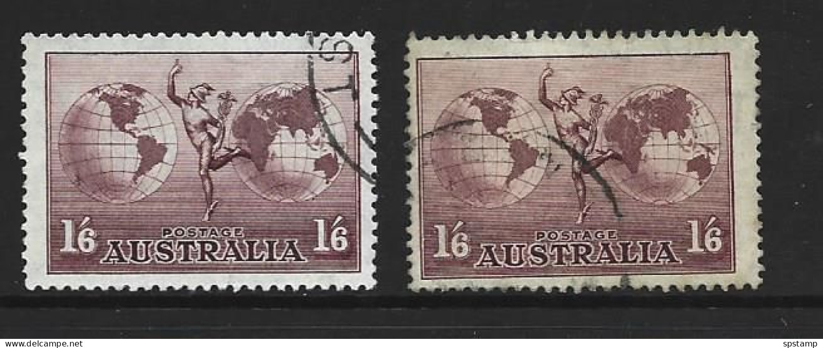 Australia 1937 1/6 Hermes And Globe With Watermark Both Papers FU - Gebruikt