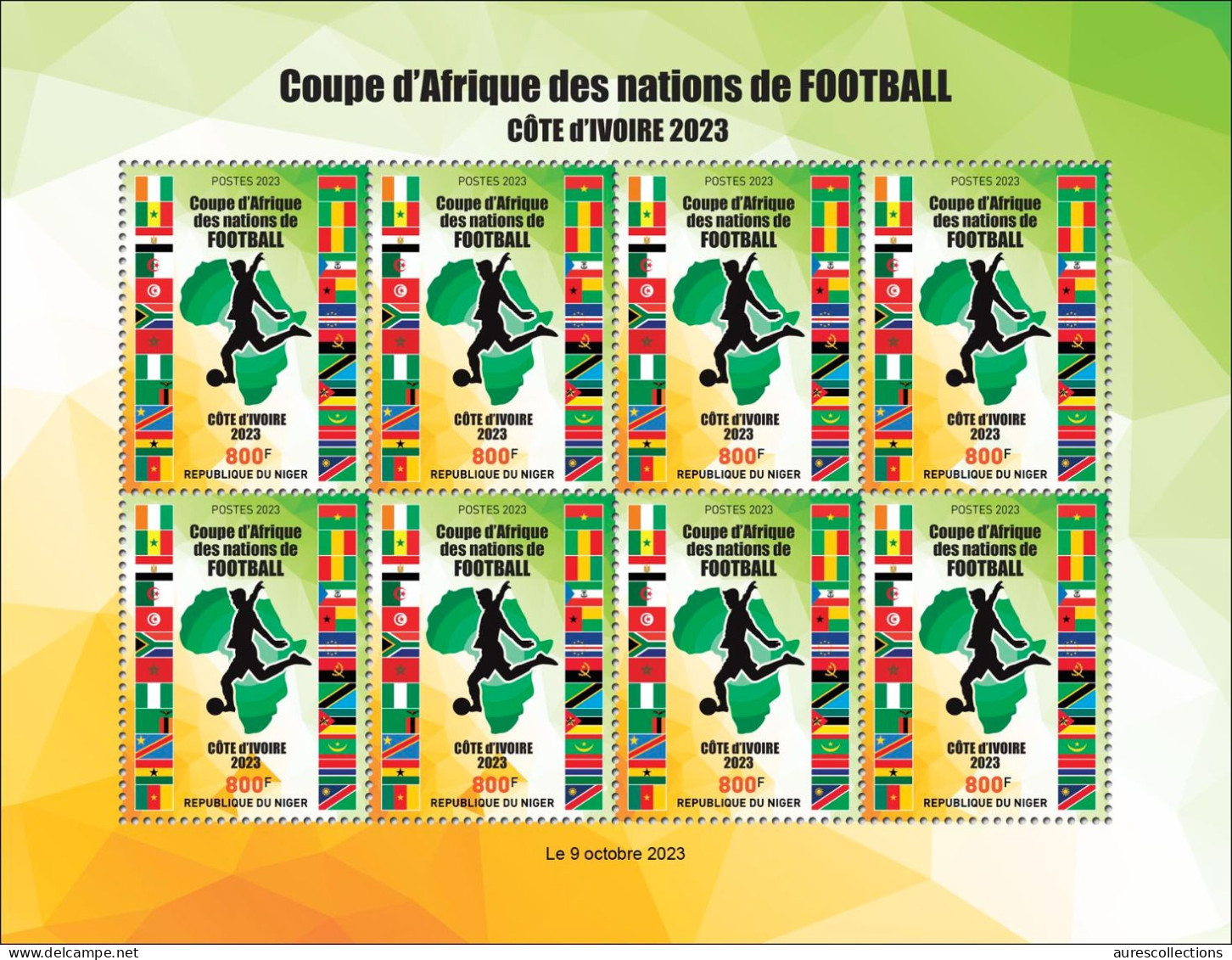 NIGER 2023 - M/S 8V - FOOTBALL AFRICA CUP OF NATIONS COUPE D'AFRIQUE COTE D'IVOIRE - FLAGS ALGERIA ALGERIE - MNH - Afrika Cup