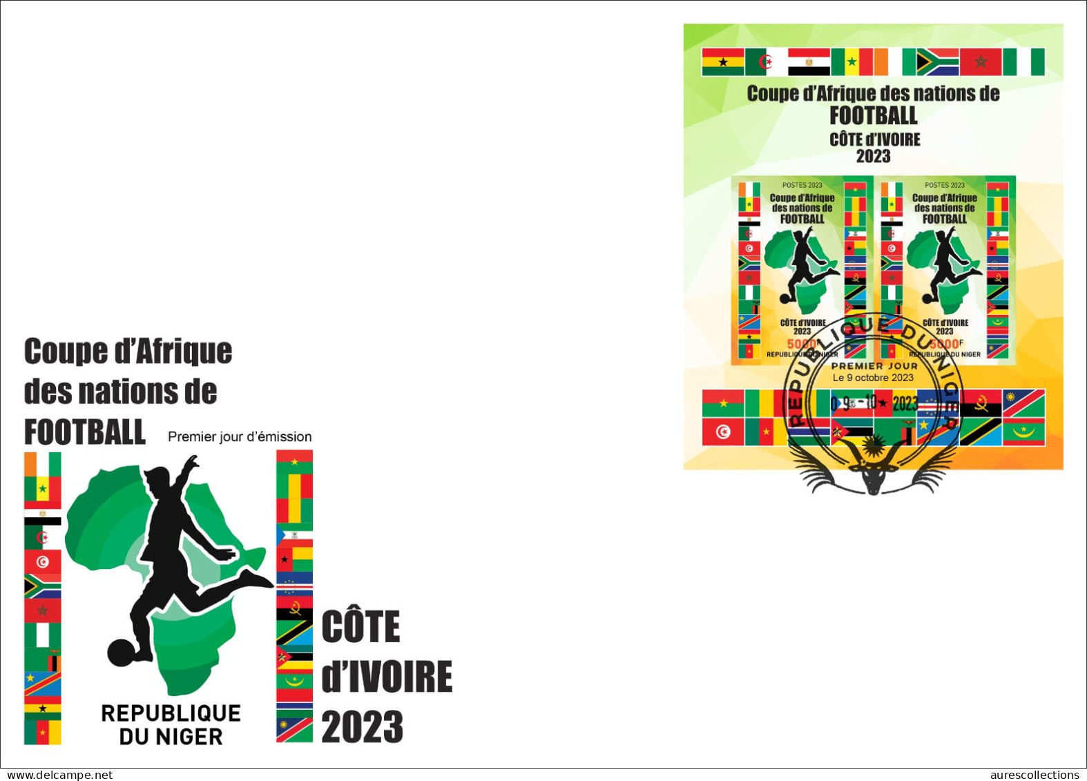 NIGER 2023 - FDC IMPERF M/S - FOOTBALL AFRICA CUP OF NATIONS COUPE D'AFRIQUE COTE D'IVOIRE - FLAGS ALGERIA ALGERIE - Copa Africana De Naciones