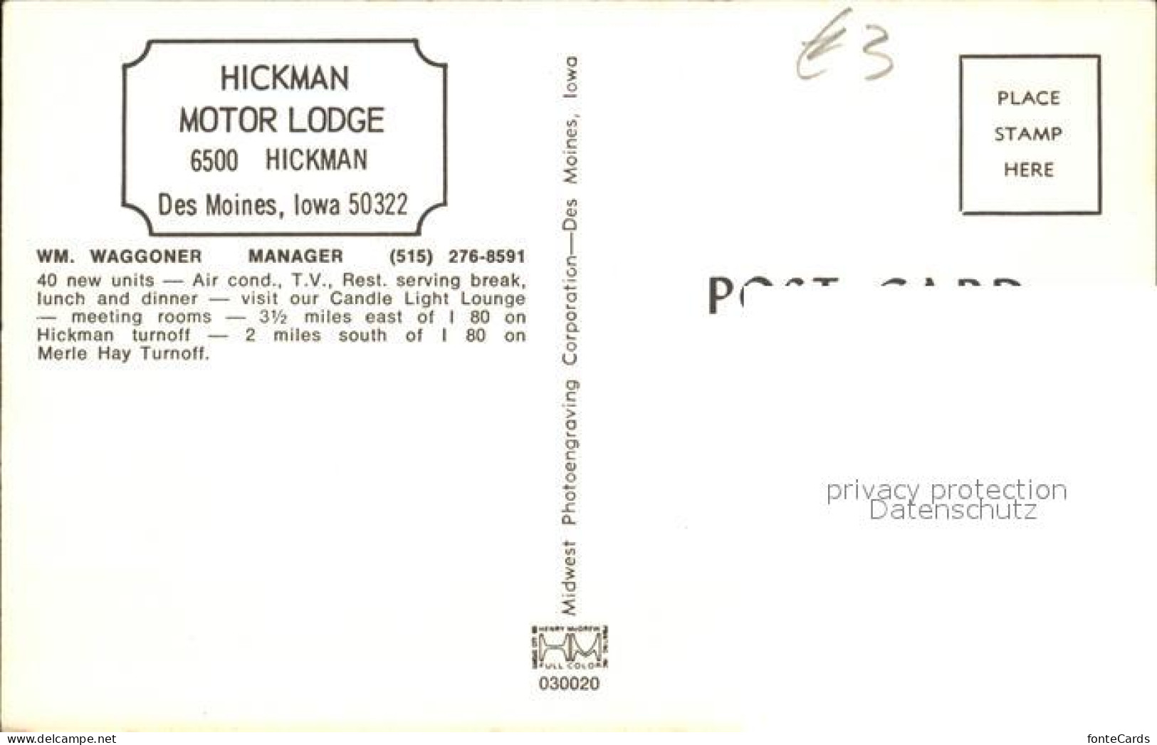 72232133 Des_Moines_Iowa Hickman Motor Lodge  - Andere & Zonder Classificatie