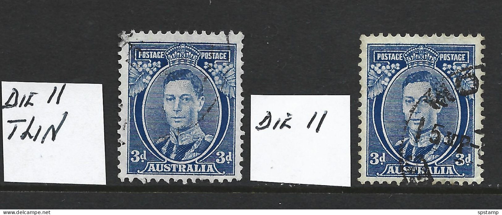 Australia 1937 3d Blue KGVI Definitive 5 Different With All Dies & White Wattles Variety VFU - Gebraucht