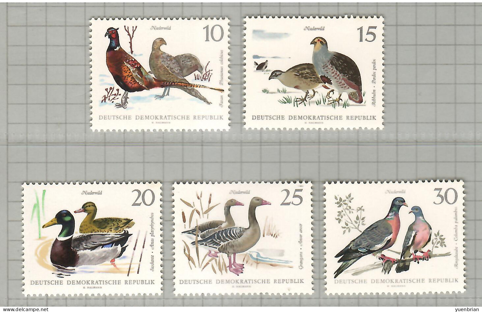 Germany, East, 1968, Bird, Birds, 5v, MNH** (Split From Set Of 6v) - Gallinacées & Faisans