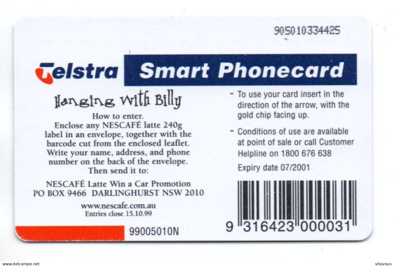 Nescafé Café Voiture Car  Télécarte Australie  Phonecard  (R 834) - Australie