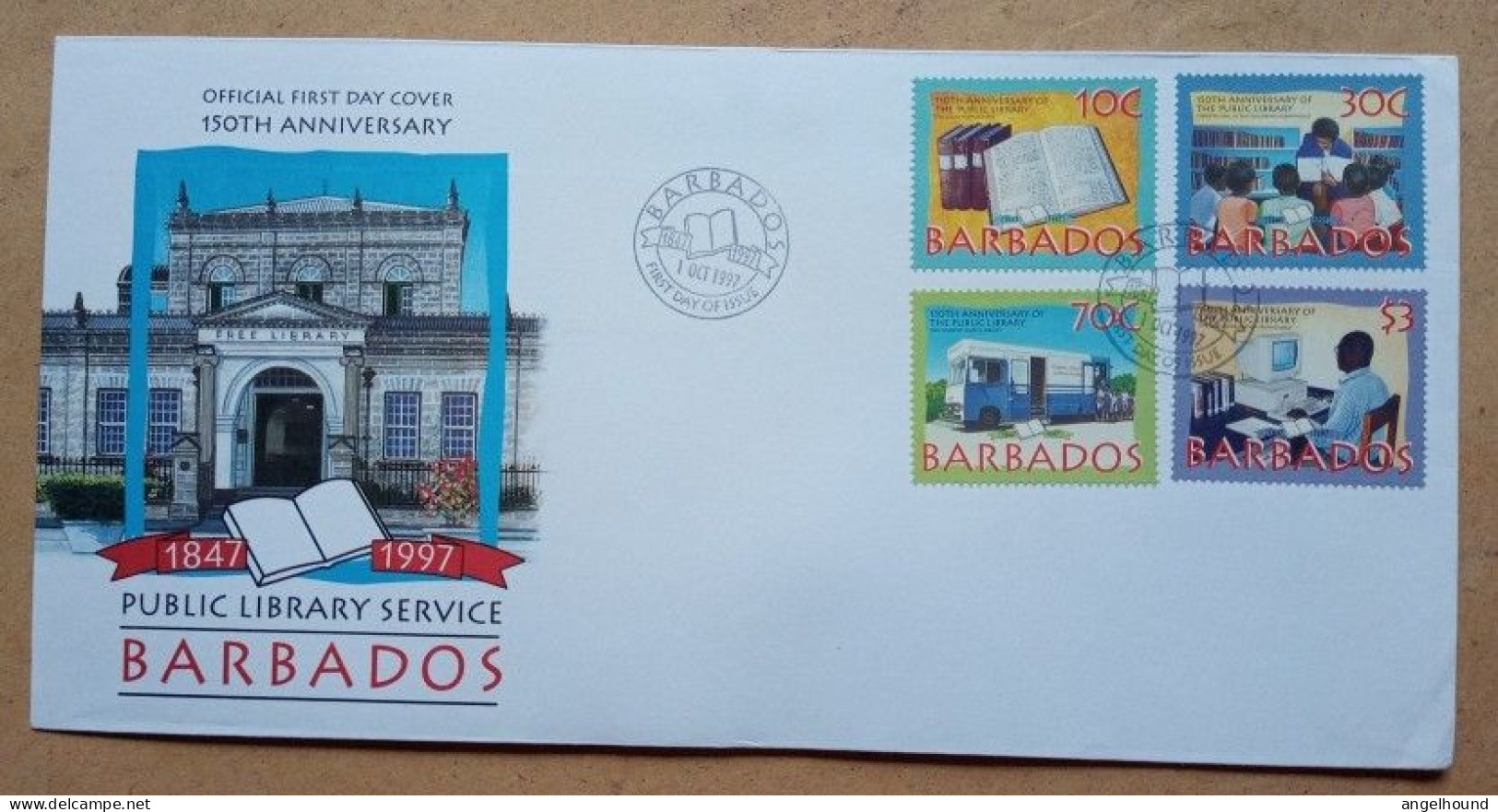 Barbados Official First Day Cover - 150th Anniversary Public Library Service - Barbados (1966-...)