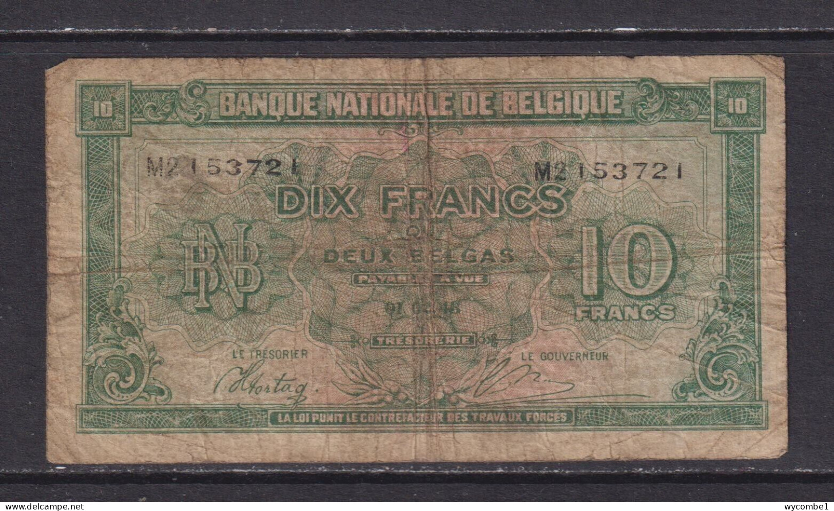 BELGIUM - 1943 10 Francs Circulated Banknote - 10 Francs-2 Belgas