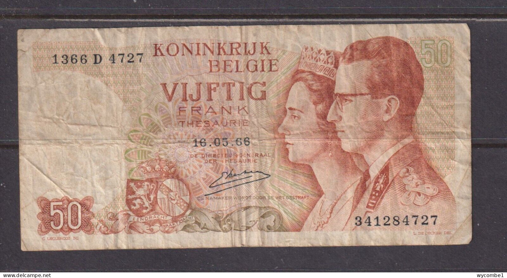 BELGIUM - 1966 50 Francs Circulated Banknote As Scans - Autres & Non Classés