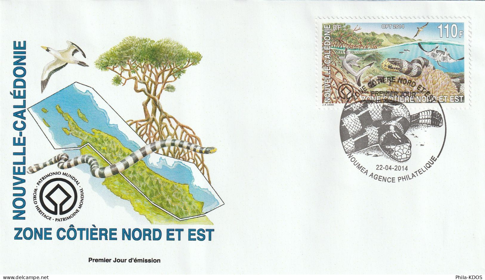 2014 " SERPENT DE NOUVELLE-CALEDONIE  " Sur Enveloppe 1er Jour. N° YT 1214 . Parfait état. FDC à Saisir !!! - Serpents