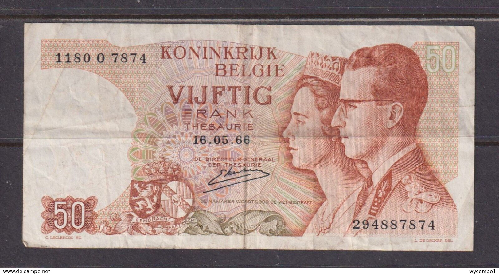BELGIUM - 1966 50 Francs Circulated Banknote As Scans - Other & Unclassified