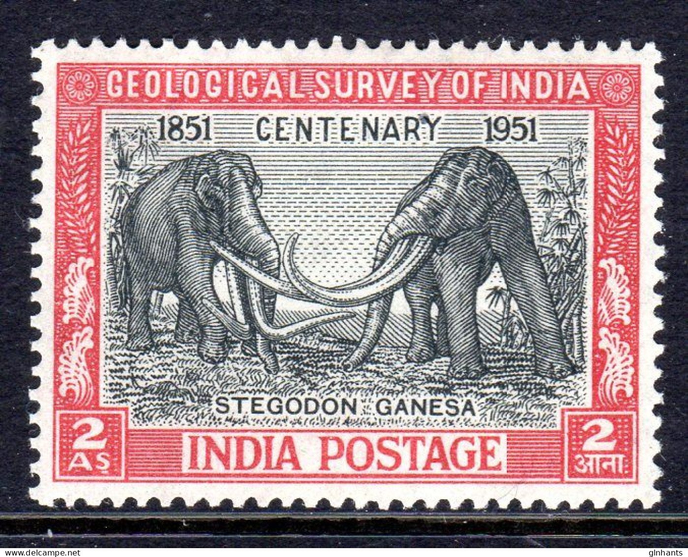INDIA - 1951 GEOLOGICAL SURVEY ANNIVERSARY STEGODON STAMP FINE MOUNTED MINT MM * SG 334 - Neufs