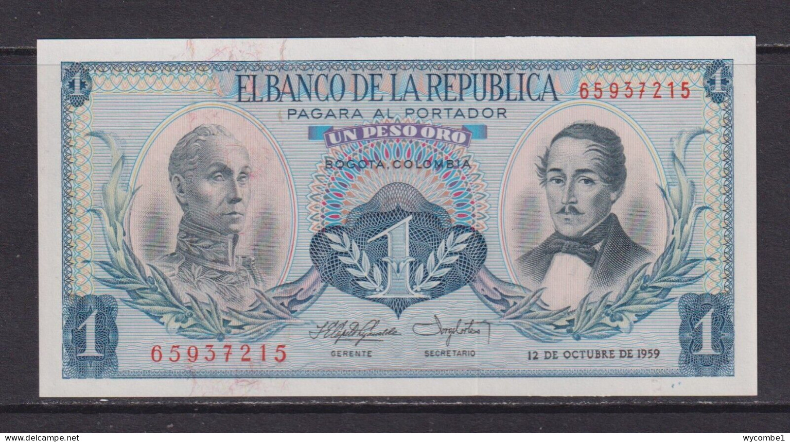 COLOMBIA - 1959 1 Peso UNC Banknote - Colombia