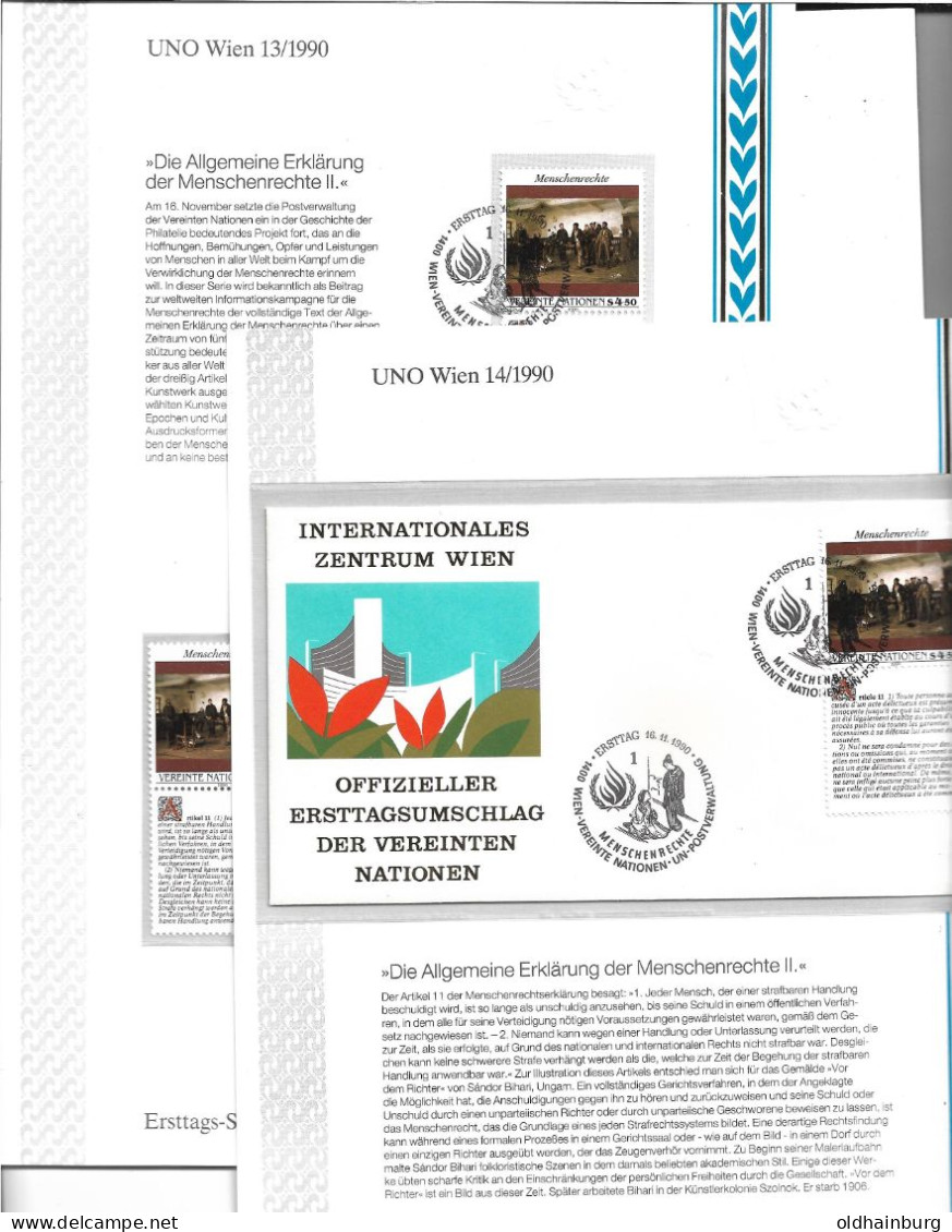 0058a: UNO Wien 1990, Menschenrechte 2 Werte Jeweils Auf ETB Mit FDC, **/o Ausgaben - Covers & Documents