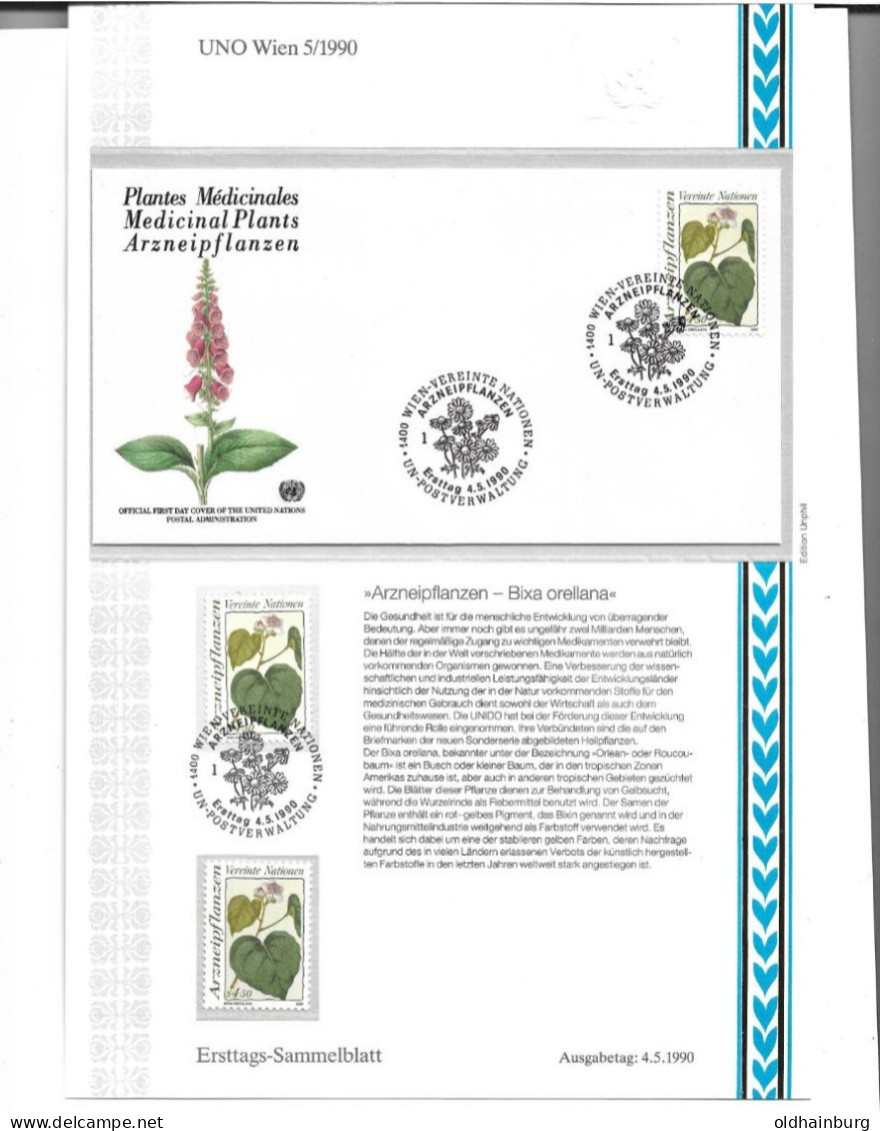 0058d: UNO Wien 1990, Heilpflanzen 2 Werte Jeweils Auf ETB Mit FDC, **/o Ausgaben - Heilpflanzen