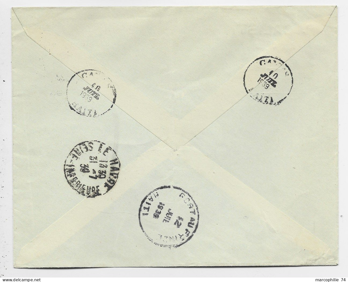 HAITI 50C SOLO LETTRE COVER  REC AUX CAYES 1939 TO FRANCE VIA NEW YORK - Haïti