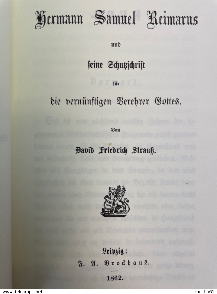 Hermann Samuel Reimarus Und Seine Schutzschrift Für Die Vernünftigen Verehrer Gottes. - Autres & Non Classés