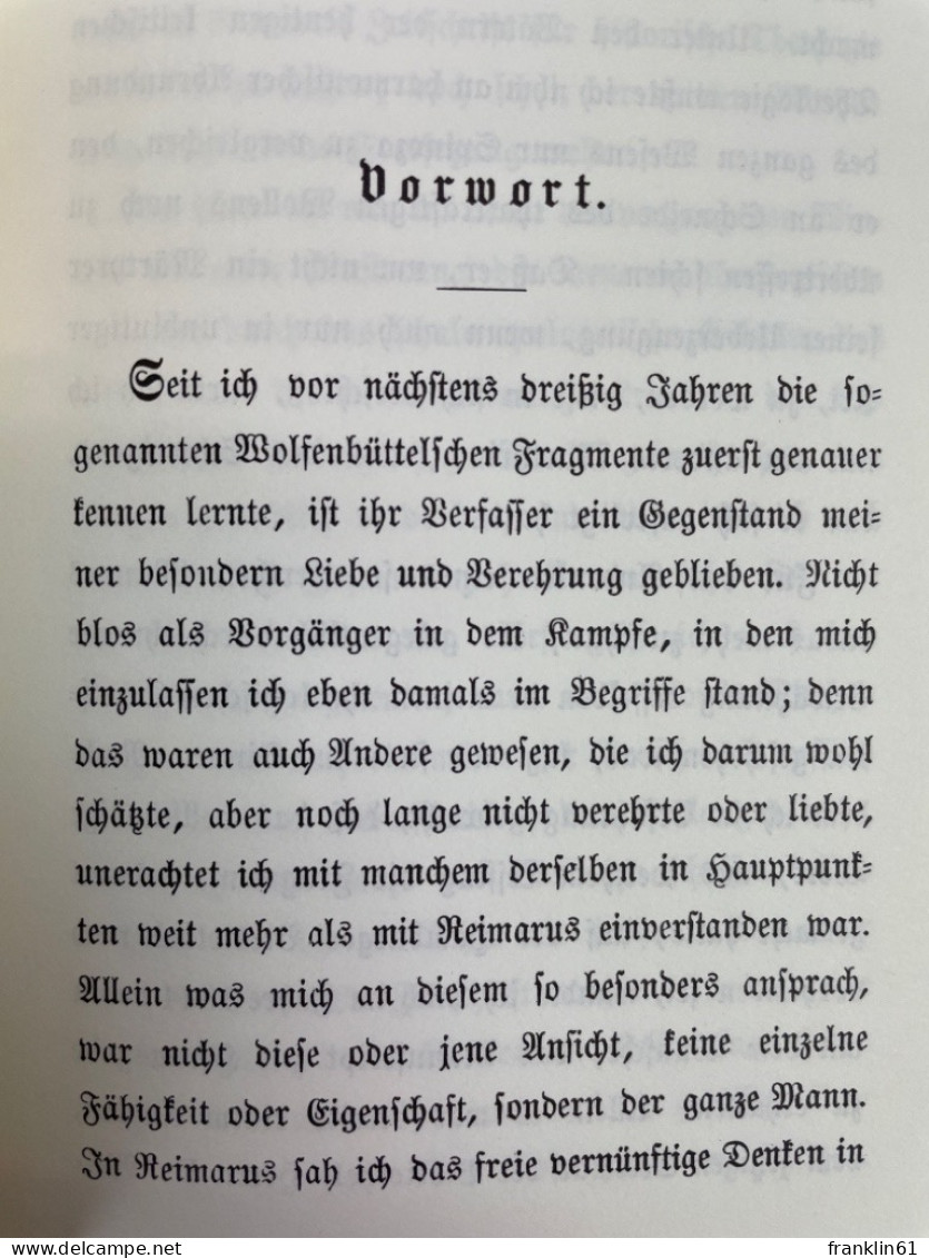 Hermann Samuel Reimarus Und Seine Schutzschrift Für Die Vernünftigen Verehrer Gottes. - Other & Unclassified