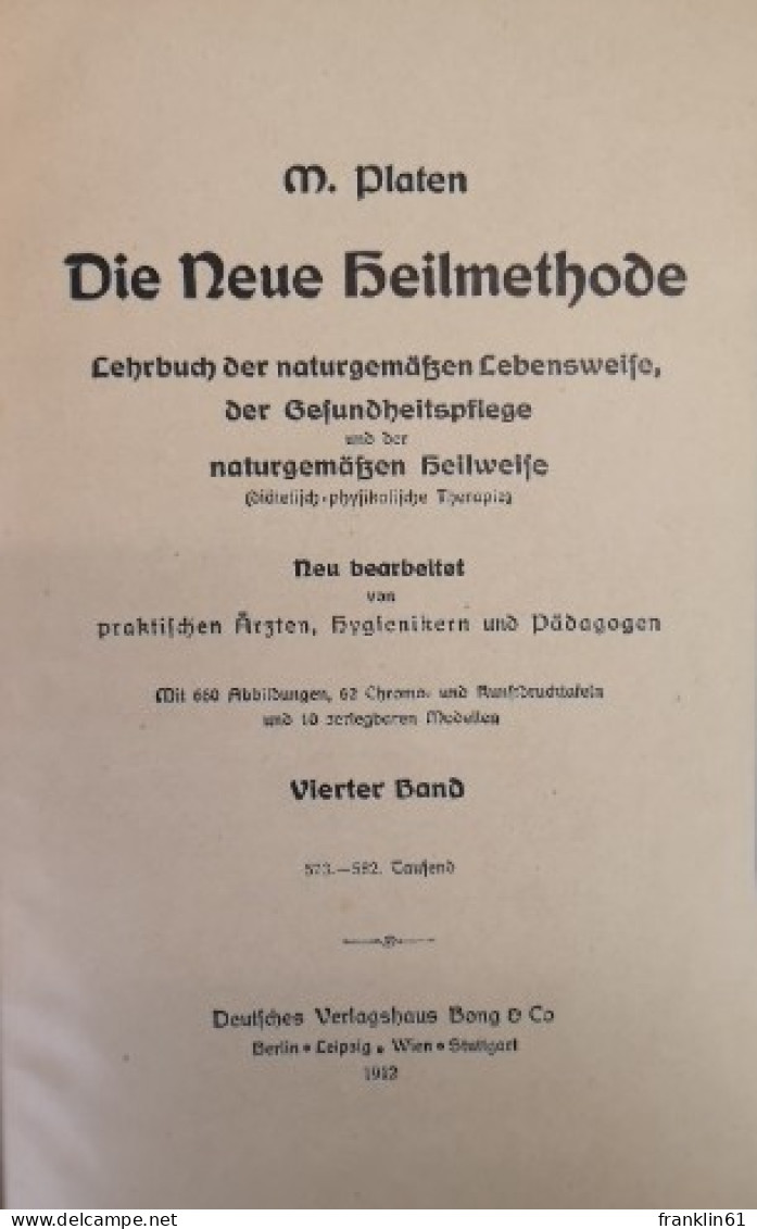 Platen Die Neue Heilmethode Lehrbuch Der Naturgemäßen Lebensweise, - Lessico