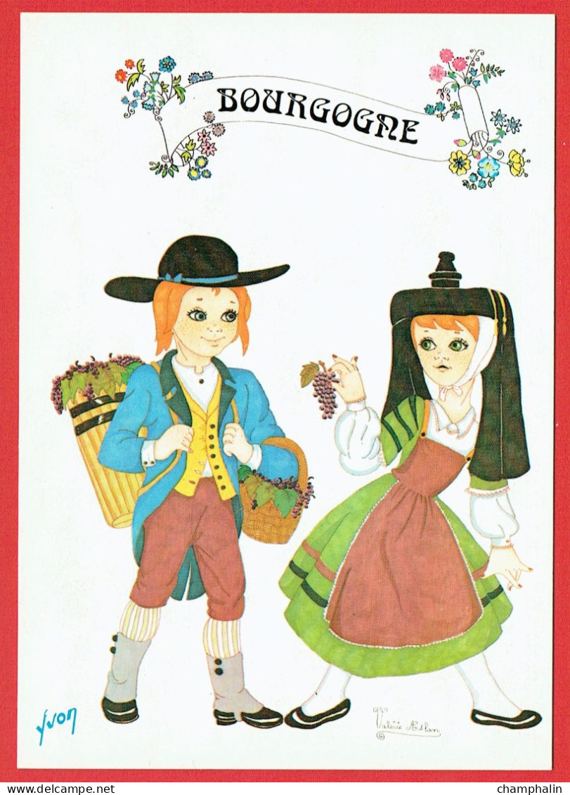 Folklore De France Par Valérie Aslan - Bourgogne - Costumes Traditionnels Coiffe Vendanges Vigne Vin Raisin Illustrateur - Bourgogne
