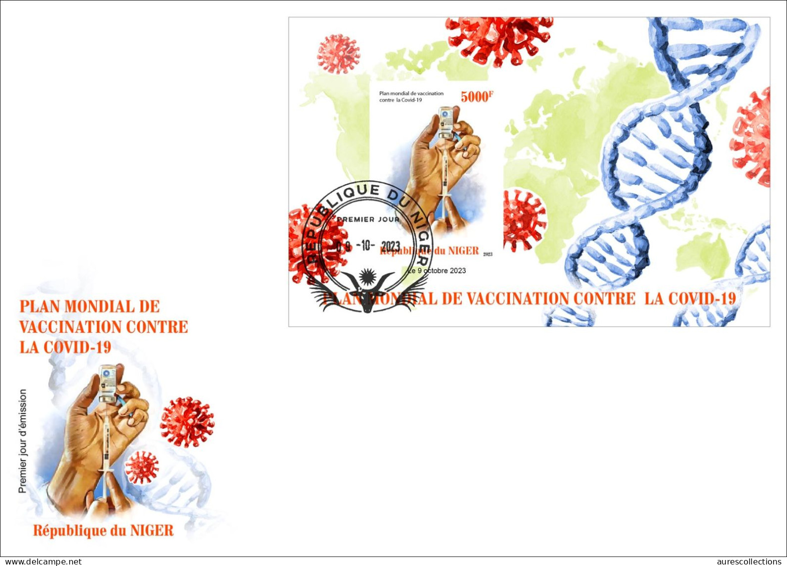 NIGER 2023 - FDC IMPERF M/S - COVID-19 PANDEMIC GLOBAL VACCINATION - JOINT ISSUE - Emissions Communes