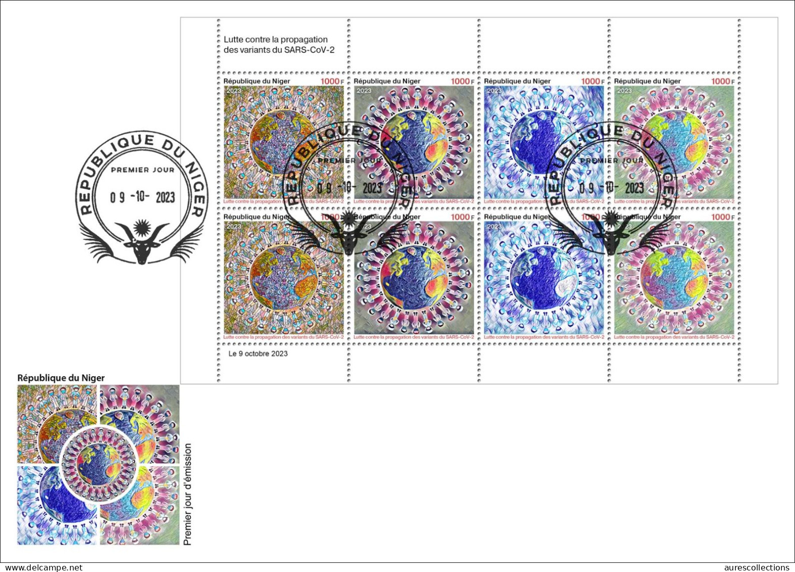 NIGER 2023 - FDC M/S 8V - COVID-19 PANDEMIC VARIANTS OF SARS - JOINT ISSUE - Emissions Communes