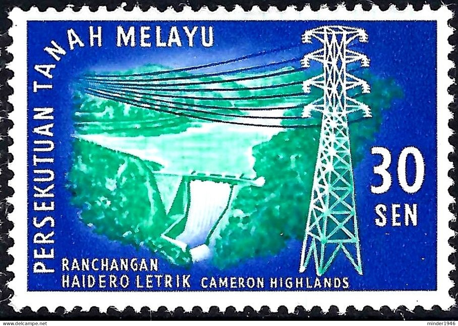 MALAYAN FEDERATION 1963 30c Blue-Green & Ultramarine, Cameron Highlands Hydro-Electric Scheme SG36 MH - Malaysia (1964-...)