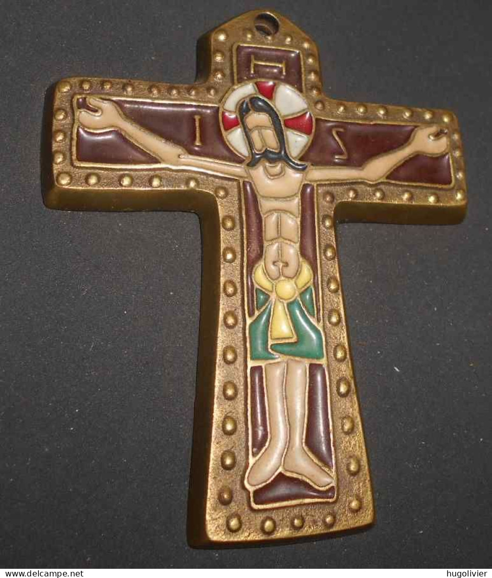 Vintage Croix Pectorale En Bronze émaux IHS Signée Elie PELLEGRIN Bijou D'Art Années 60 Chamonix - Religiöse Kunst