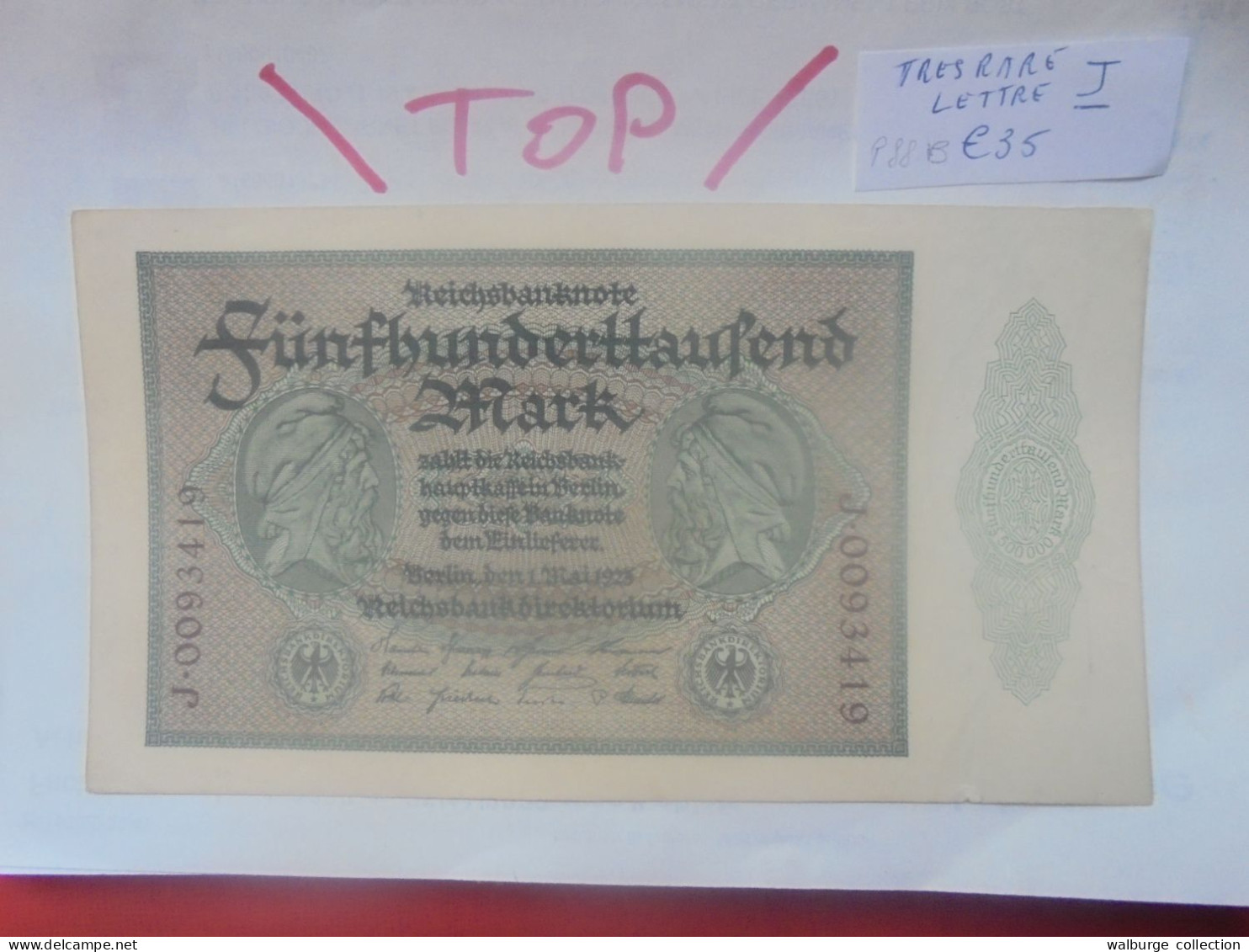 Reichsbanknote 500.000 Mark 1923 Lettre "J" Lettre Rare Et Neuf (B.32) - 500000 Mark