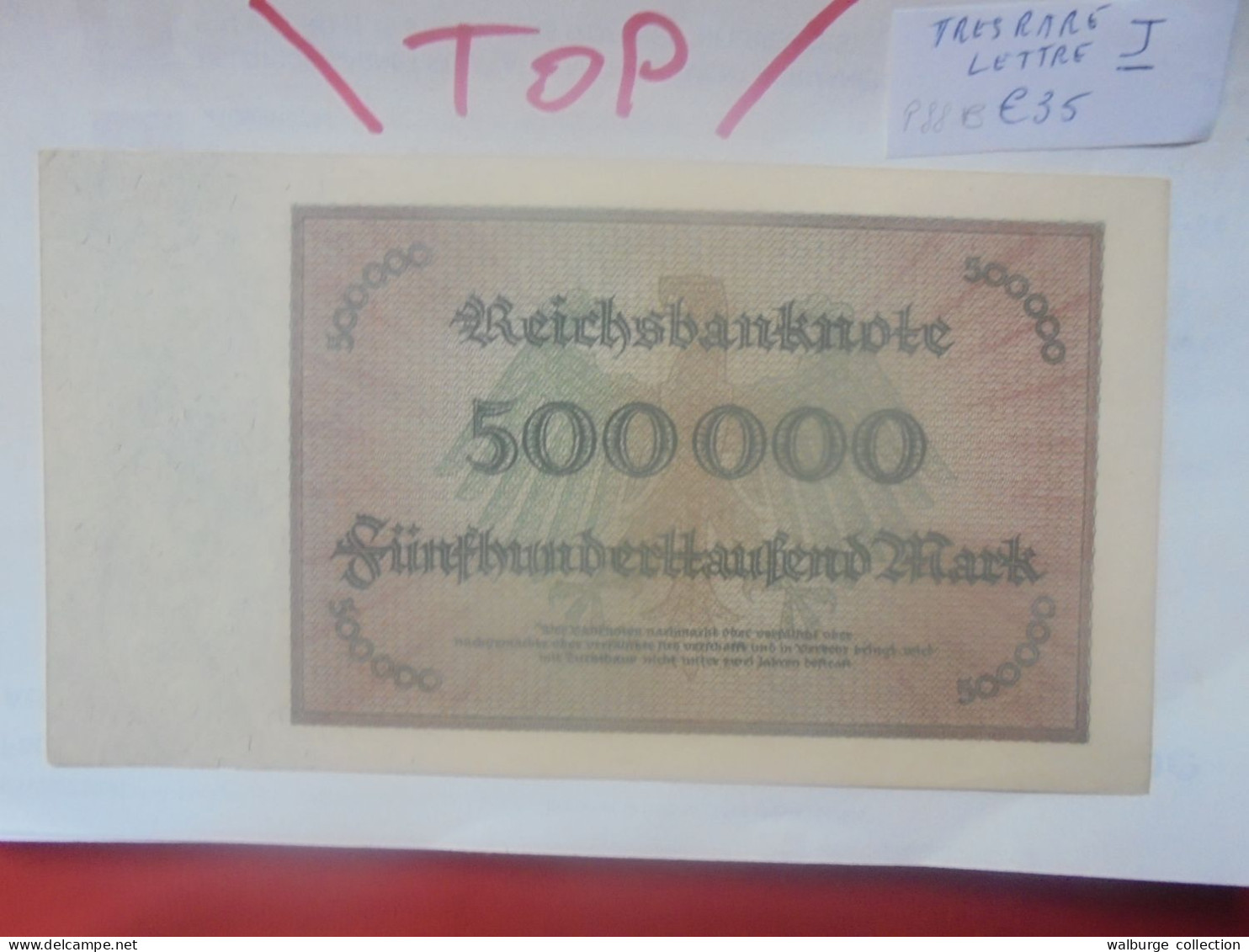 Reichsbanknote 500.000 Mark 1923 Lettre "J" Lettre Rare Et Neuf (B.32) - 500.000 Mark