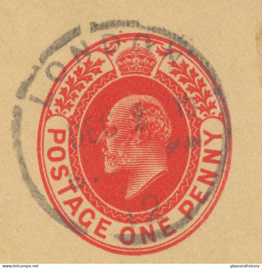 GB VILLAGE POSTMARKS Large CDS 33mm LONDON / 12 1905 On 1d EVII Red PS WRAPPER (small Faults) - Lettres & Documents