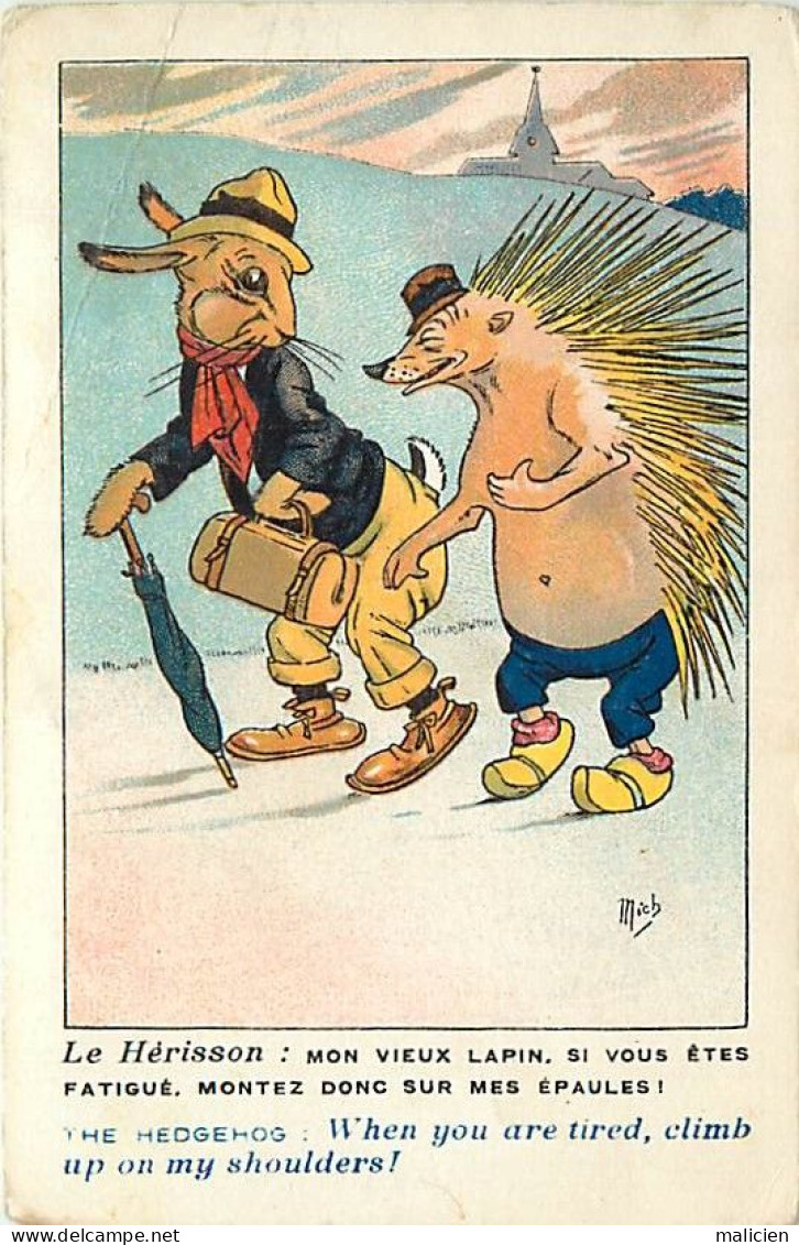 Thèmes Div -ref-UU641- Illustrateur Mich -hérisson Et Lapin -the Hedgehog - Herissons -les Animaux Nos Frères N°7041 - Mich