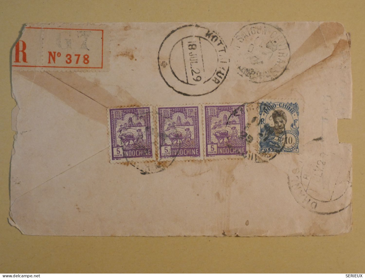 DG1  INDOCHINE BELLE LETTRE RECO.  1929 SAIGON    A  KOTAIYOUR SINGAPORE   +AFF. INTERESSANT+++ - Covers & Documents