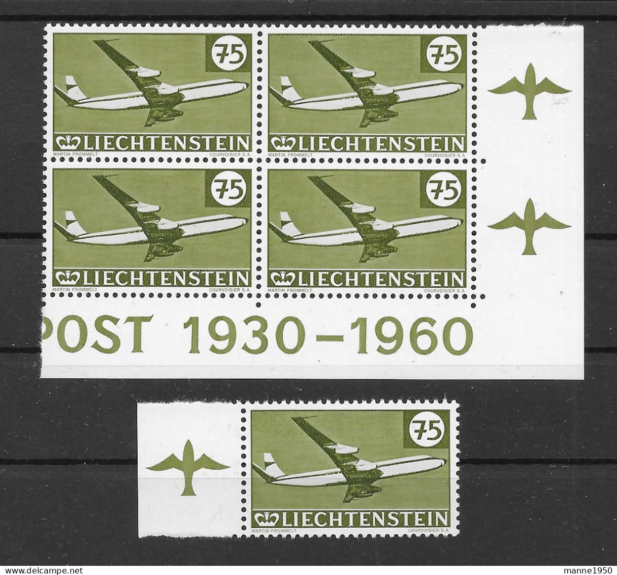 Liechtenstein 1960 Flugzeuge Mi.Nr. 394 + 4er Block ** - Ungebraucht