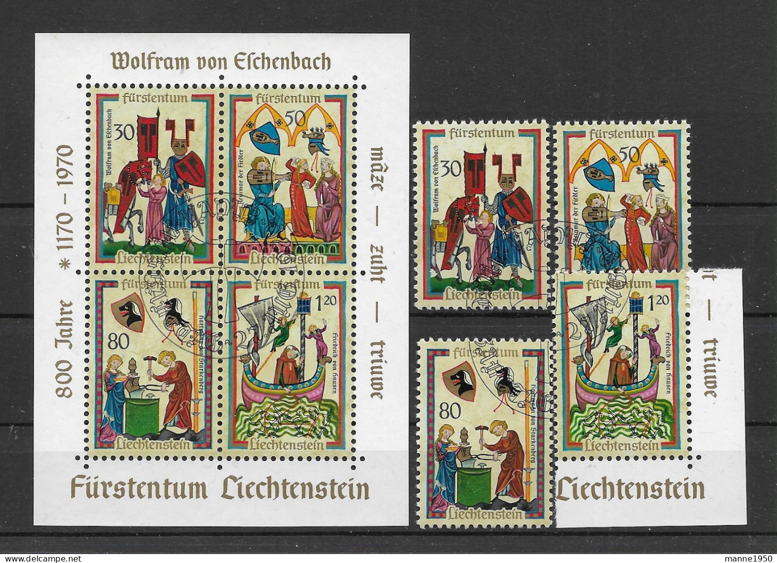 Liechtenstein 1970 Minnesänger Mi.Nr. 527/30 + Block 8 Gestempelt - Usati